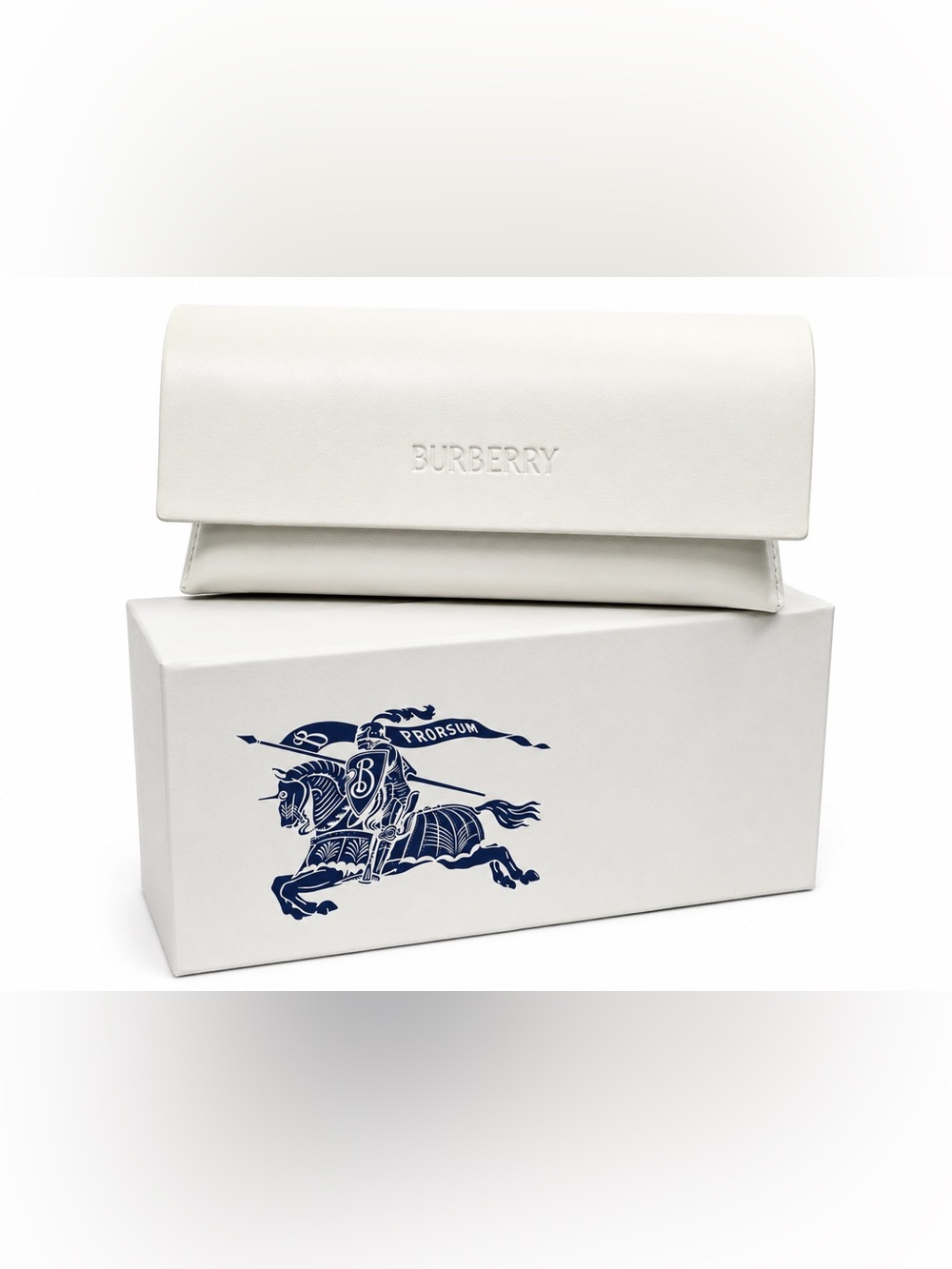 Burberry White Eyeglass Sunglasses Case w Box & Cleaning Cloth